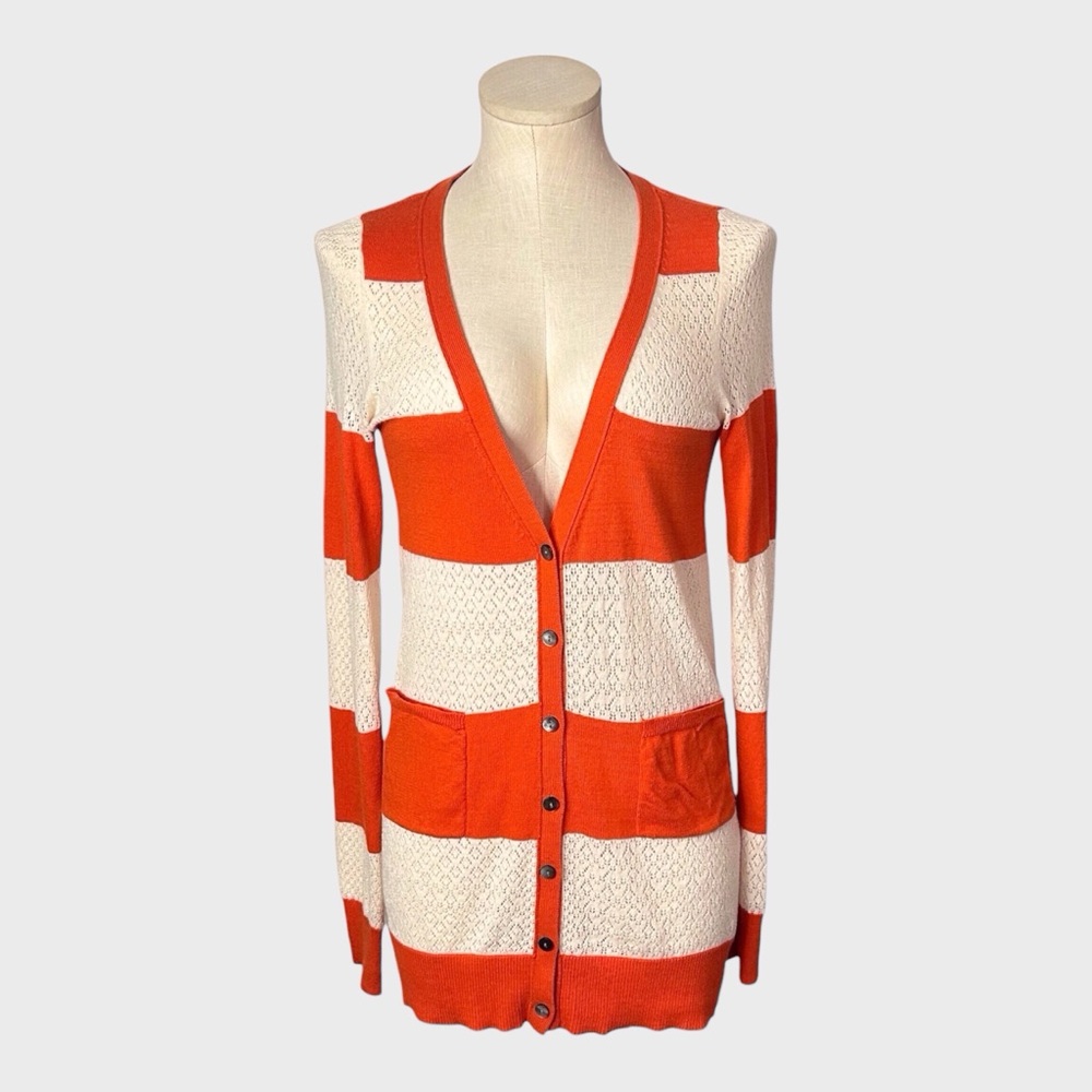 Yellow Bird for Anthropologie Rugby Striped Pointelle Cardigan